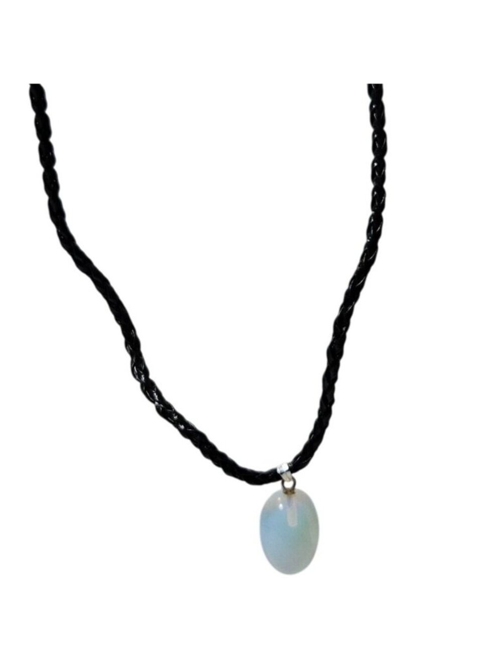 Opal Pendant Necklace Iridescent Oval Stone Black Braided Cord Healing Spiritual